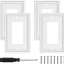 White Modern Decorative Wall Plate Light Switch Cover Decorator Outlet Covers Rocker Switch Plates Bamboo Fiber Material Wall Plates for Kitchen Bathroom (1 Gang Single Decorator-4 Pack)
