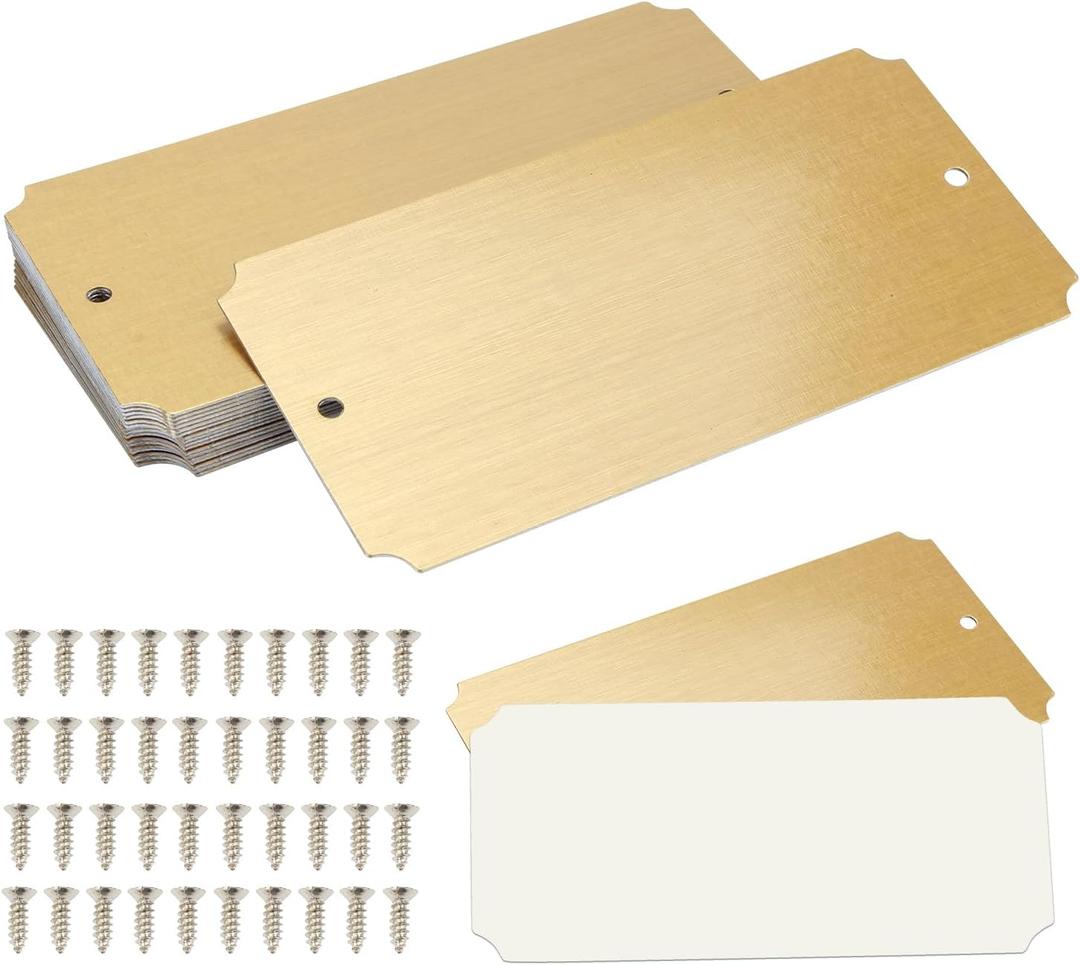 20 Pcs Name Plates Laser Engraved, Plaques Personalized Engraved, Solid Metal Plate, Name Plate for Desk, Personalized Plaque Blank, Custom Name Tag, Laser Engraving Blanks (2'' X 4'') (Gold)