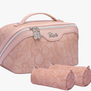 BOYATU Travel Makeup Bags Cosmetic Organizer Bag: 3-Set Large Capacity Make up Bag - PU Leather Toiletry Bags for Women - Wide Open Portable Pouch with Divider & Handle (01-Z-Pink)