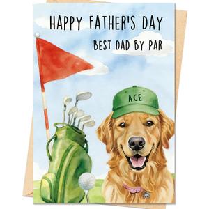 3 x Funny Golf Fathers Day Card, Fathers Day Cards Gifts Decorations for Dad From Daughter Son, Dog Dad Fathers Day Card Gift, Happy Father's Day Golf Cards Gifts with Envelope