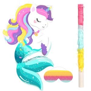 Small Unicorn Piata with Piata Stick Blindfold and Confetti Rainbow Unicorn Piata for Girls Birthday Party Pink Unicorn Party Supplies for Princess Parties Fiestas Decorations(Unicorn Mermaid)