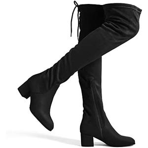 DREAM PAIRS Women's Laurence Over The Knee Thigh High Chunky Heel Boots Long Stretch Sexy Fall Boots, Size 6.5
