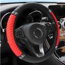 Bling Car Steering Wheel Cover, 15 Inch Rhinestones Soft Leather Elastic Steering Wheel Protector, Sparkly Crystal Diamond for Women Girls, Car Interior Accessories for Most Cars (Red)