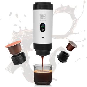 Portable Electric Espresso Machine, Travel Coffee Maker Brewer Compatible with Ground Coffee & NS Capsules (White with LCD Screen)