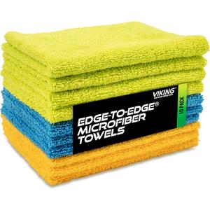 VIKING Microfiber Cloth for Car or Home 10 Pack, Edgeless Towel for Interior and Exterior Car Detailing, Multi-Purpose, Reusable Towels, Assorted, 12 Inch x 16 Inch