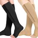 Athbavib 2 Pairs Compression Socks for Women & Men with Zipper 15-20 mmhg, Wide Calf Open Toe Plus Size Compression Socks Men, Knee High Compression Stockings for Flying Nurses Pregnant Women Travel (Large-X-Large)