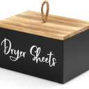 Dryer Sheet Holder, Wooden Laundry Sheets Container, Laundry Room Organization and Storage for Farmhouse Laundry Room Decor and Accessories, Fabric Sheet Holder, Black