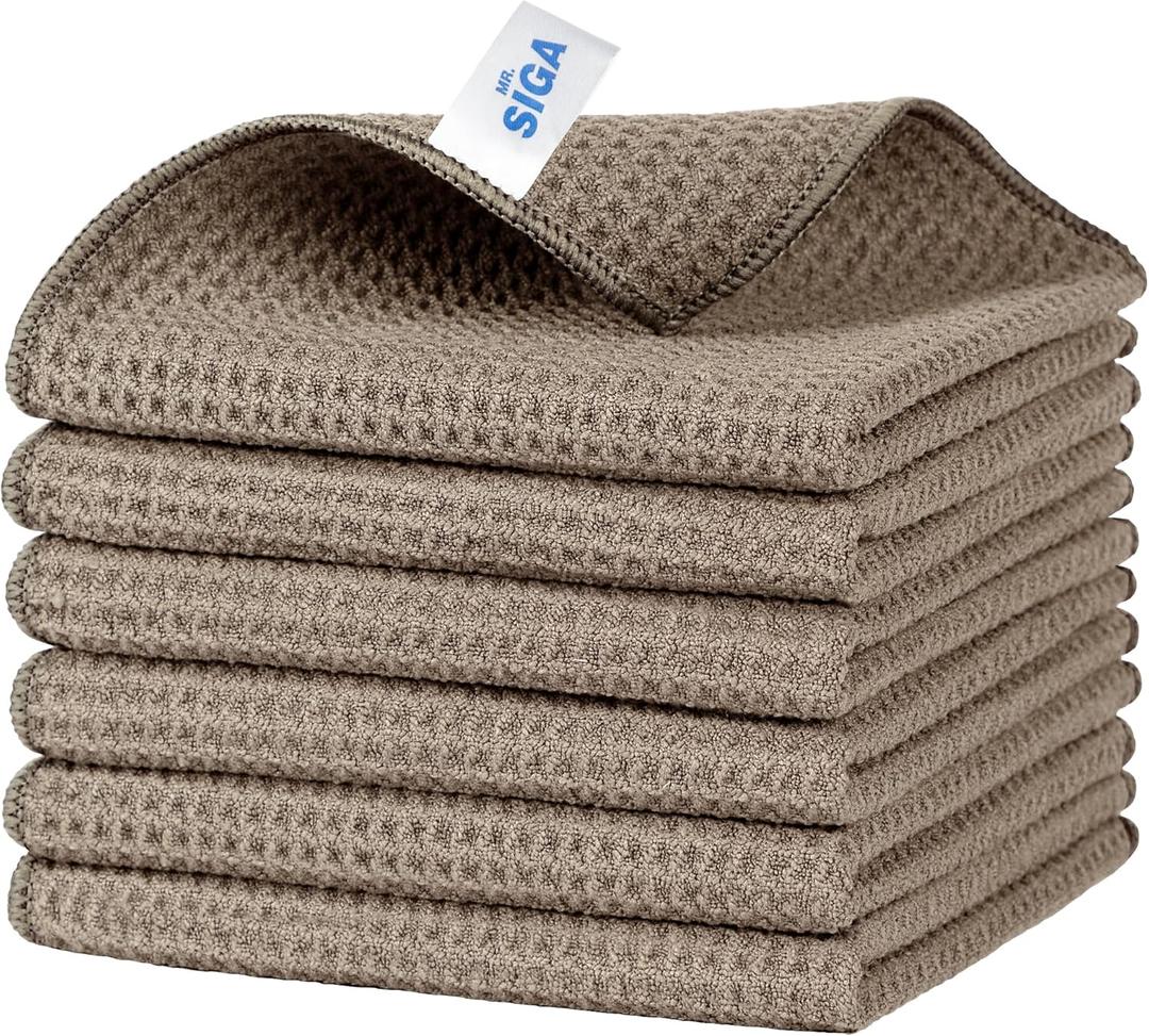 MR.SIGA Waffle Pattern Cleaning Cloths, Reusable Absorbent Microfiber Cleaning Towels, Ultra Soft Microfiber Kitchen Cleaning Rags, 6 Pack, Sandy Brown, 12.6 x 12.6 inch MR.SIGA Waffle Pattern Cleaning Cloths, Reusable Absorbent Microfiber Cleaning Towels, Ultra Soft Microfiber Kitchen Cleaning Rags, 6 Pack, Sandy Brown, 12.6 x 12.6 inch