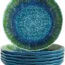 Melamine Pasta Bowls Large Salad Bowls Set 9 inch Sets of 6 pcs Soup Bowls Wide Shallow Flat Turquoise Teal Round Dinnerware Tableware Dishwasher Safe Not Microware Not Oven