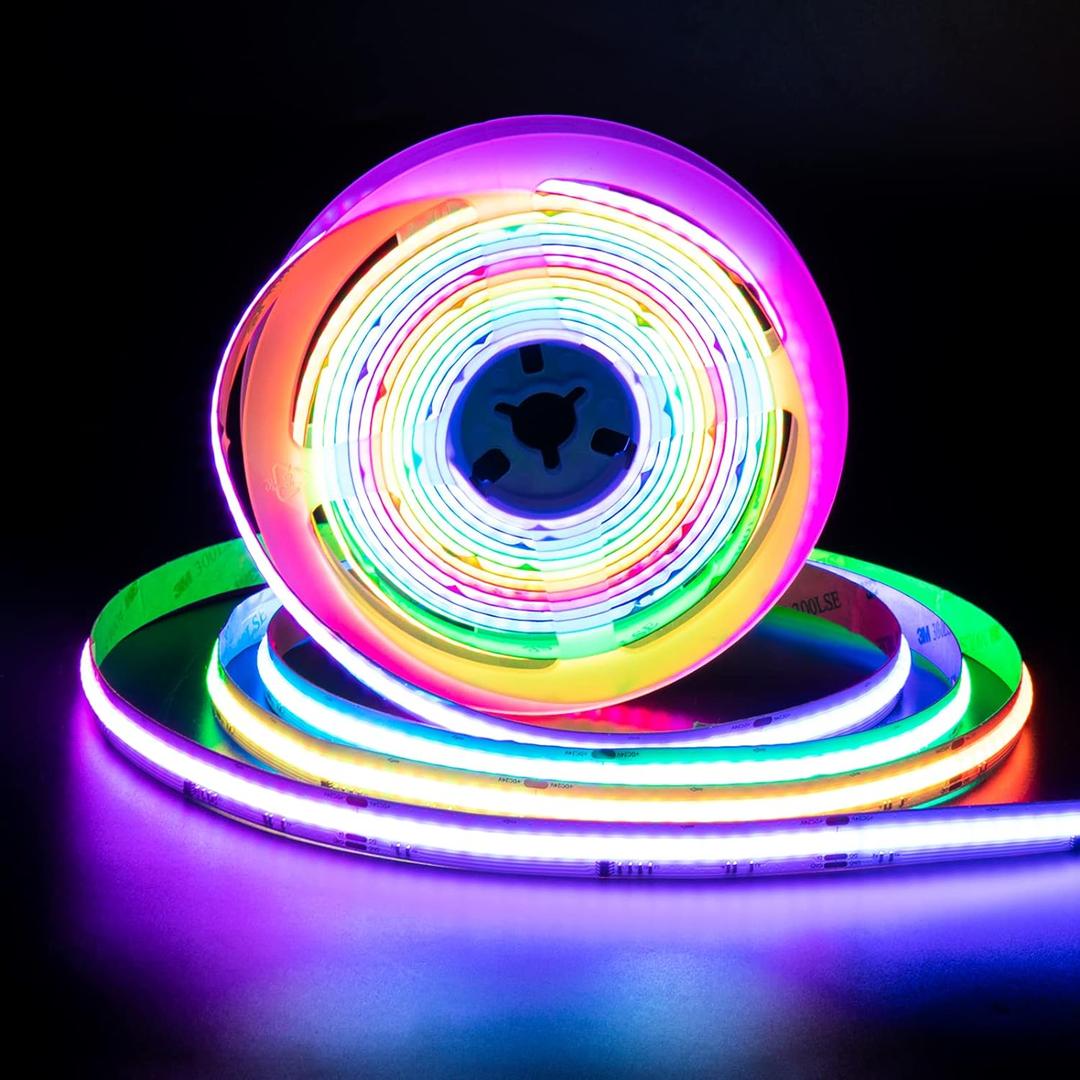 PAUTIX Dotless LED Lights,RGB Smart IC COB LED Strip Lights Addressable 16.4ft,UL-Listed 24V Chasing Effects Color Changing Flexible Tape Light for Party Kitchen Bedroom(Without Controller&Adapter)