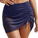 Blooming Jelly High Waisted Swim Skirt Tummy Control Swim Bottoms Mesh Ruched Drawsting Bathing Suit, Large