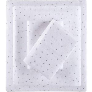 Intelligent Design Cozy Soft 100% Cotton Flannel Print Animals Stars Cute Warm, Ultra Soft Cold Weather Sheet Set Bedding, Queen, Grey/Pink Dots 4 Piece