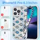 Compatible with iPhone 16 Pro Case for Women Girls, Slim Fit Glitter Cute Phone Case for iPhone 16 Pro with Pearl Phone Charm Lanyard Wrist Strap, Shockproof Hard Protective Case 6.1 Inch Shiny White