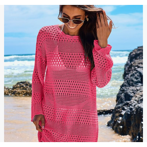ANRABESS Women Swimsuit Crochet Swim Cover Up 2025 Summer Bathing Suit Swimwear Mesh Knit Beach Dress Vacation Outfits Medium