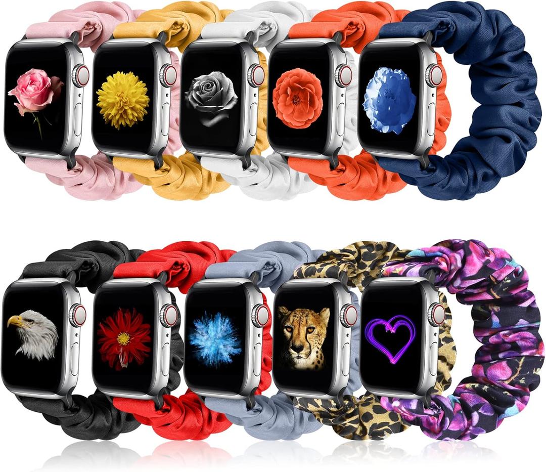 10 Packs Bands Compatible with Apple Watch Band Scrunchie 38mm 40mm 41mm 42mm 44mm 45mm 46mm 49mm Women Straps Wristband for iWatch Series 11 10 9 8 7 6 5 4 3 SE Ultra 3 2 1