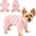 Sebaoyu Turtleneck Dog Pajamas for Small Dogs, Fleece Sweater Winter Cute Tiny Clothes Outfit Puppy Clothes Pet Jumpsuits Chihuahua Yorkie Cat Clothing(Plaid Pink, XX-Small)