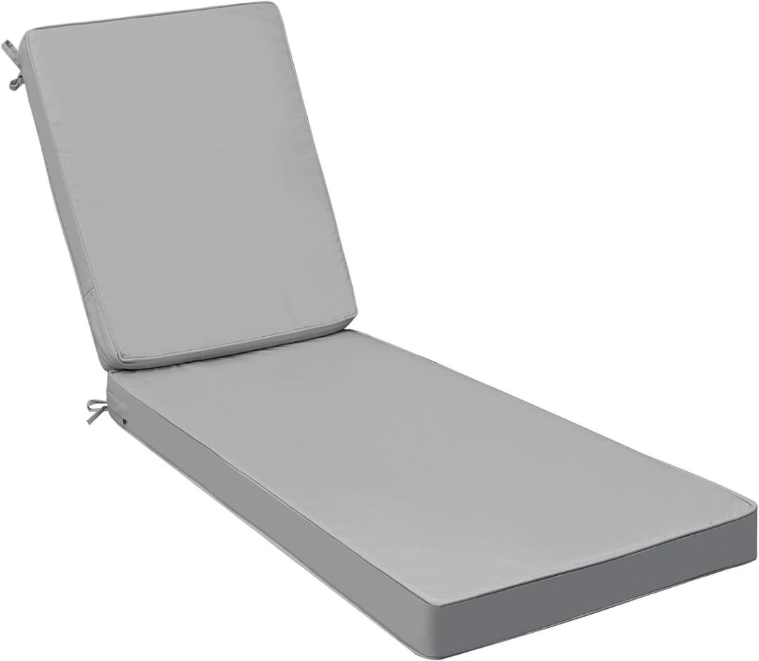 AAAAAcessories Outdoor Chaise Lounge Cushions, Fade-Resistant, Waterproof Patio Furniture Replacement Cushions, 72" x 21" x 3", Gray