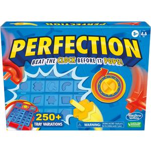 Hasbro Gaming Perfection Pop Up Game for Kids Ages 5 and Up, Customize The Tray for Over 250 Combinations, Kids Games for 1+ Players