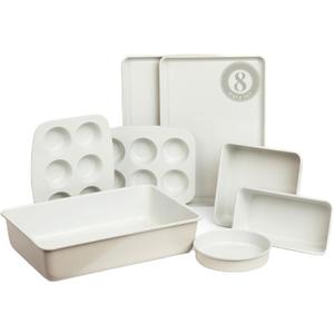 Larder & Vine 8-Piece Bakeware Set | Non-Stick Baking Set with Ceramic Finish | PFAS, PFOA, PTFE, and BPA Free Baking Essentials | Baking Sheets, Muffin Tins and Assorted Baking Pans | French Gray