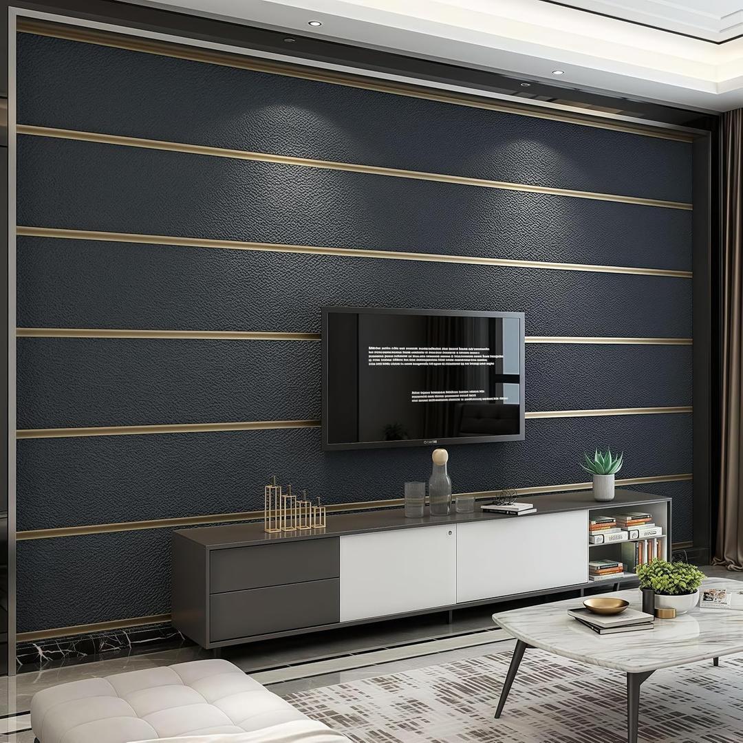 Upgraded Deerskin Velvet High-end Modern Minimalist 3D Wallpaper Plain Non-Woven Living Room Bedroom TV Background Wall Paper 20.8 '* 393.7'Non Peel and Stick Wallpaper (Black/107)