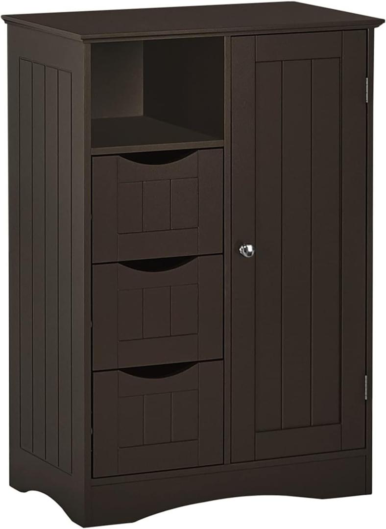 RiverRidge Ashland Bathroom Storage Cabinet with 3 Easy-Open Drawers, Adjustable Shelf & Beadboard Styling -Espresso Brown Bathroom organizer - Freestanding Cabinet for Living Room, Kitchen & Entryway