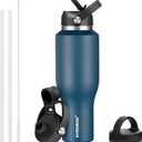 HYDROWION Water Bottles with Straw, 40oz Insulated Water Bottle fit in Car Cup Holder, Black Water Bottles with Straw Lid, Spout Lid and Flex Cap, Leakproof Travel Insulated Tumbler, Cobalt