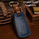 OLLEN Screws-Free Genuine Leather Key Fob Cover, Fit for Audi A3 A4 A6 Q5 Q7 SQ5 S5 TT R8,etc, Leather Smart Remote Key Protector, 3 Buttons, A Style, Blue