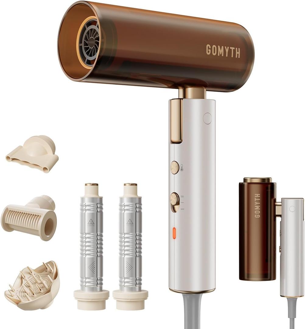 Dual Voltage Hair Dryer for Travel, GOMYTH 5 in 1 Air Styler with High-Speed Blow Dryer, 100V-240V for Worldwide Use, Compact, Plasma Scalp Protection, No Heat Damage, Includes Travel Bag