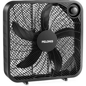 PELONIS 20 Inch Box Fan  3 Speeds, Window Fans, Floor or Tabletop, 25ft/s, 2025 Upgraded, Superior Air Throw (2295 CFM), Lightweight, 5 Blades, Fans for Bedroom, Office, Living Room, Garage (Black)