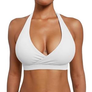 YEOREO LuxFlow Cross Over Workout Halter Sports Bra for Women Backless Gym Bra Padded M