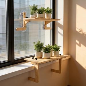 Window Plant Shelves with Suction Cups, Adjustable No-Drill Window Shelf for Plants, 21.7" Window Sill Extender, Heavy-Duty Window Plant Shelf for Indoor Window Gardens, Mounts on Glass or Walls