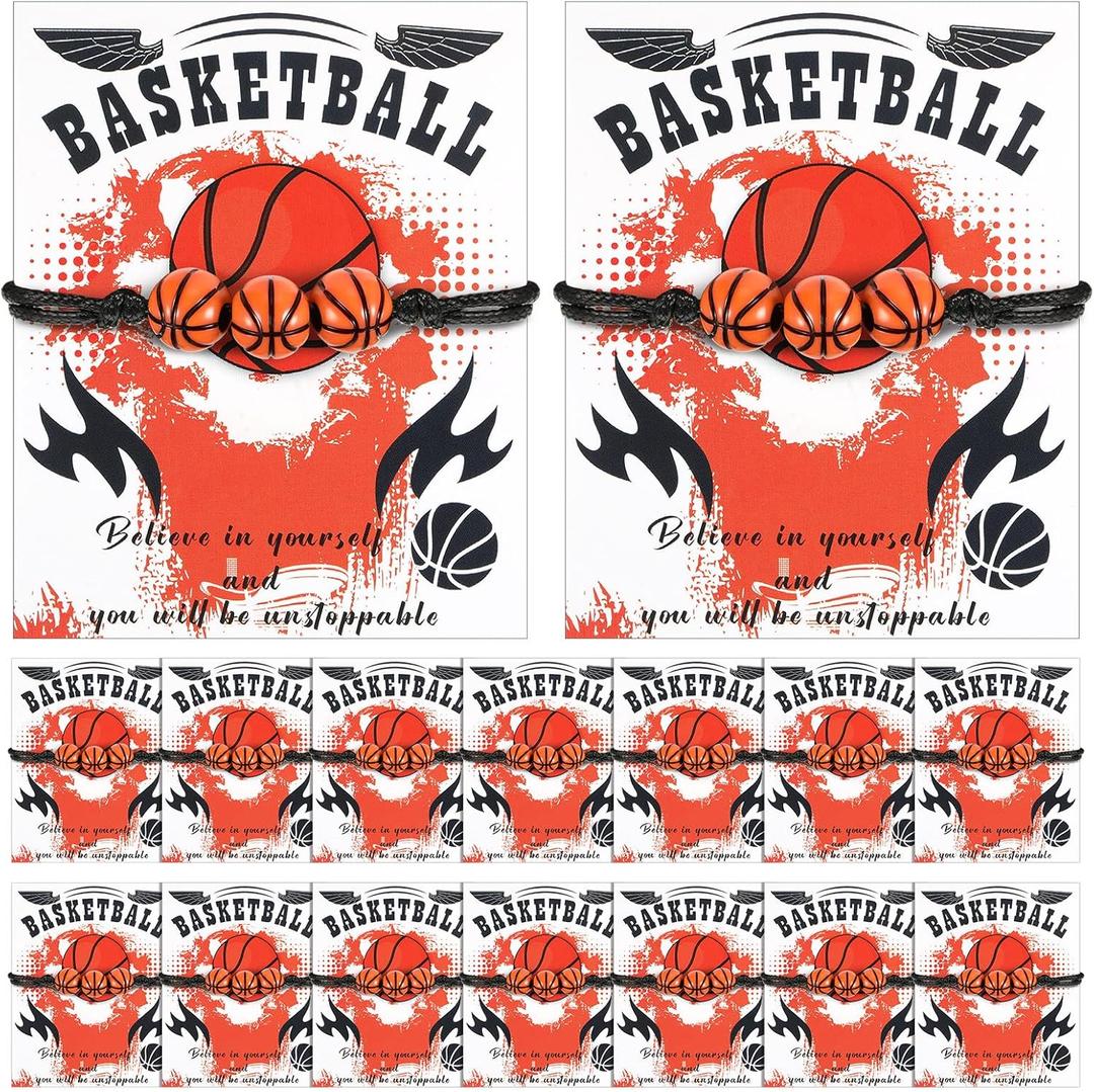 Yinkin 16 Pcs Basketball Team Gifts for Girls Team Boys Bracelet Basketball Accessories Sport Party Favors Charms Jewelry Gifts Bracelet Toys with Motivational Card Gift Bulk