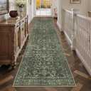 3x12 Green Runner Rug Hallway Washable Area Rugs Kitchen Vintage Boho Non Slip Long Rug Floral Carpet Indoor Retro Soft Low Pile Throw Rug for Bedroom Bathroom Laundry Dining Living Room Office
