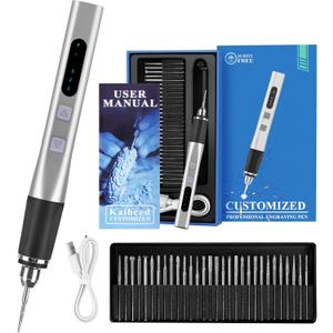 Engraving Pen, Ultimate Cordless Engraving Pen for Artists & DIYers - Engrave 60+ Surfaces - Beginner Friendly- 30 Bits & Mastery Guide (Silver)