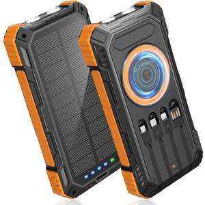 Power Bank Solar Charger,49800mAh Wireless Portable Charger with 4 Built-in Cables,22.5W Fast Charging Battery Pack USB-C in/Output PD+QC3.0 Portable Power Bank for All Cell Phones (Dark Orange)