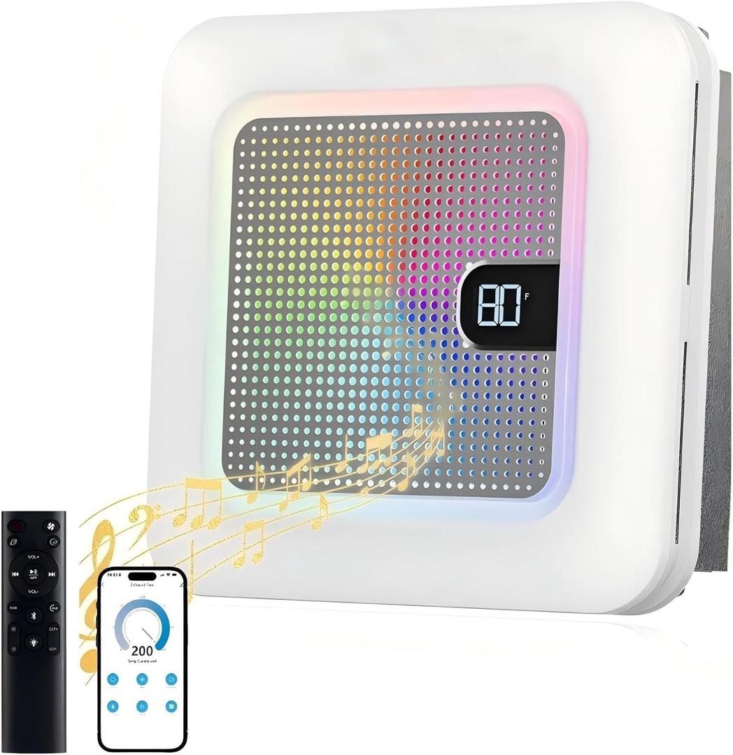 Smart Bathroom Exhaust Fan with Light & Bluetooth Speaker, Humidity & Odor Sensor, 3 RGB Dynamic Mode, Adjustable Lighting (0-2600lm,3CCT), 1 Sone Quiet, Easy Install (Grey)