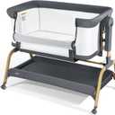 3 in 1 Baby Bassinet, Bedside Bassinet for Baby, Rocking Bassinet with Comfy Mattress and Wheels, 6 Height Adjustable Easy Folding Portable Bedside Crib for Newborn