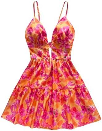 SOLY HUX Women's Summer Mini Dresses Printed V Neck Spaghetti Straps Party Beach Cami Dresses No Size