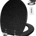 Angol Shiold Black Round Resin Toilet Seat Soft Close Quick Release Metal Zinc Alloy Hinge Easy to Install also Easy to Clean, Decorative Acrylic Seats (17 Inch, Black Starlight Glitter)