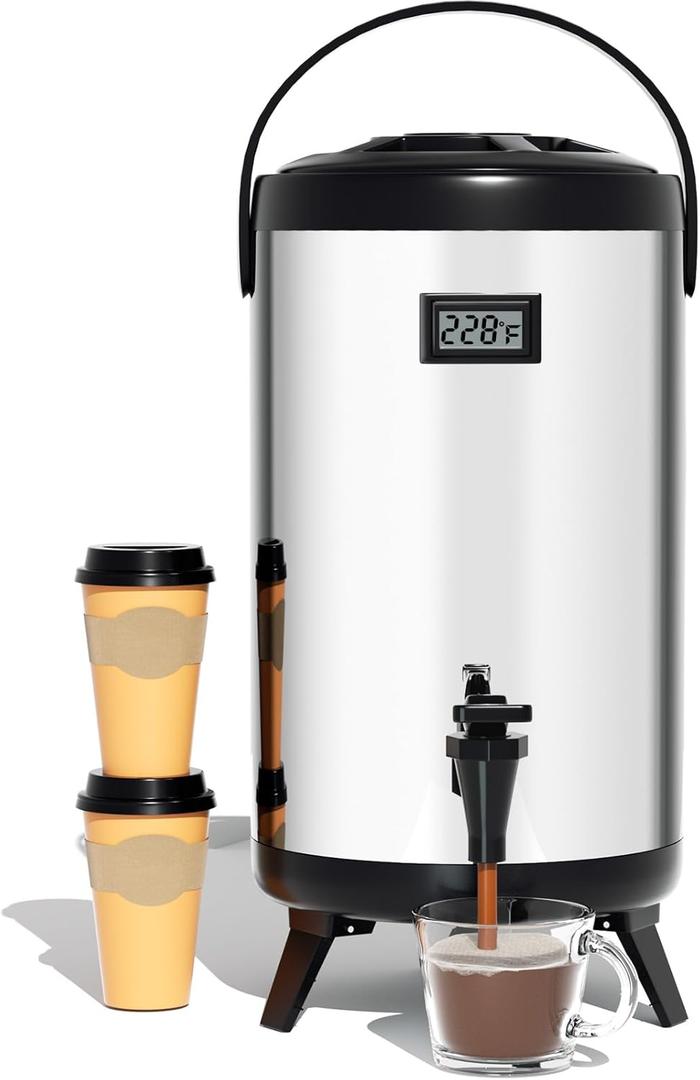 WantJoin Insulated Beverage Dispenser-75 Cup Hot & Cold water Urn for Catering-Stainless Steel Premium 12 L/3.2 Gallon Hot Drink Dispenser with Spigot for Coffee & Hot tea, Cold Milk, Water, Juice,(Silver)