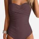Womens One Piece Swimsuits Tummy Control Bathing Suits Modest Full Coverage Swimsuit Wide Straps Swimwear (Brown, M)