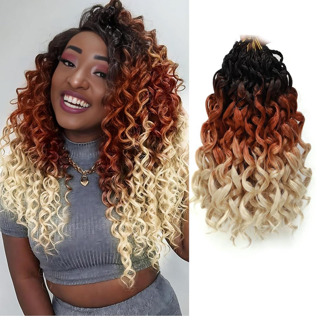 Pre Looped Gogo Curl Crochet Hair for Black Women 10 Inch 8 Packs, Curly Crochet Hair, Deep Wave Braiding Hair, Water Wave Synthetic Crochet Braids Hair Extensions (1B/30/613)