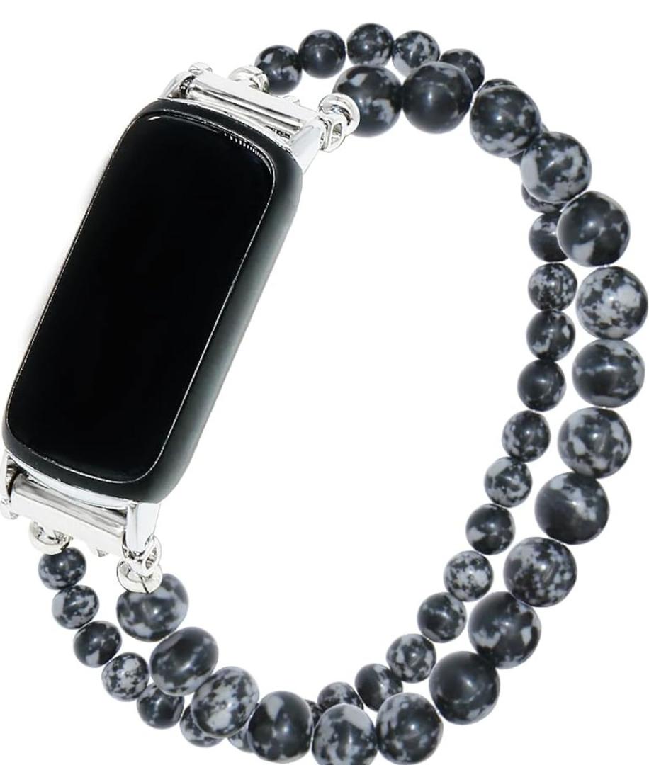 C&L Accessories Bracelets Compatible with Fitbit Luxe Bands for Women Beaded Wristband Adjustable Gemstone Replacement Straps for Fitbit Luxe