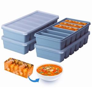 BECOKIT 1/2 Cup Silicone Freezer Tray With Lid - Silicone Freezer Molds 4-Pack For Meal Prep & Freezing of Various Sauces and Other Dishes, Makes 24 Perfect 1/2 Cup Portions Cubes (Blue 4 Pack)