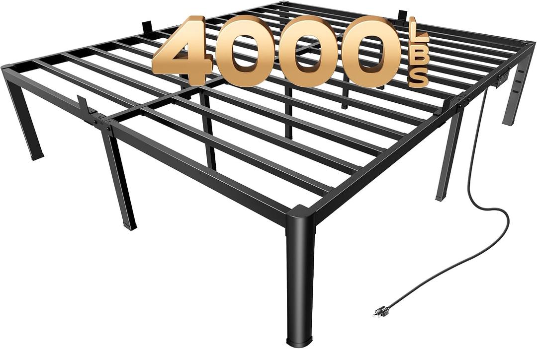 PRAISUN 4000LBS King Bed Frame with Charging Station, 18 inch Bedframe