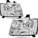 Headlight Assembly For 2007-2014 Chevy Tahoe 07-13 Chevy Avalanche Suburban 1500 2500 Head light , Replacement Head Lamp Set with Chrome Housing Clear Reflector