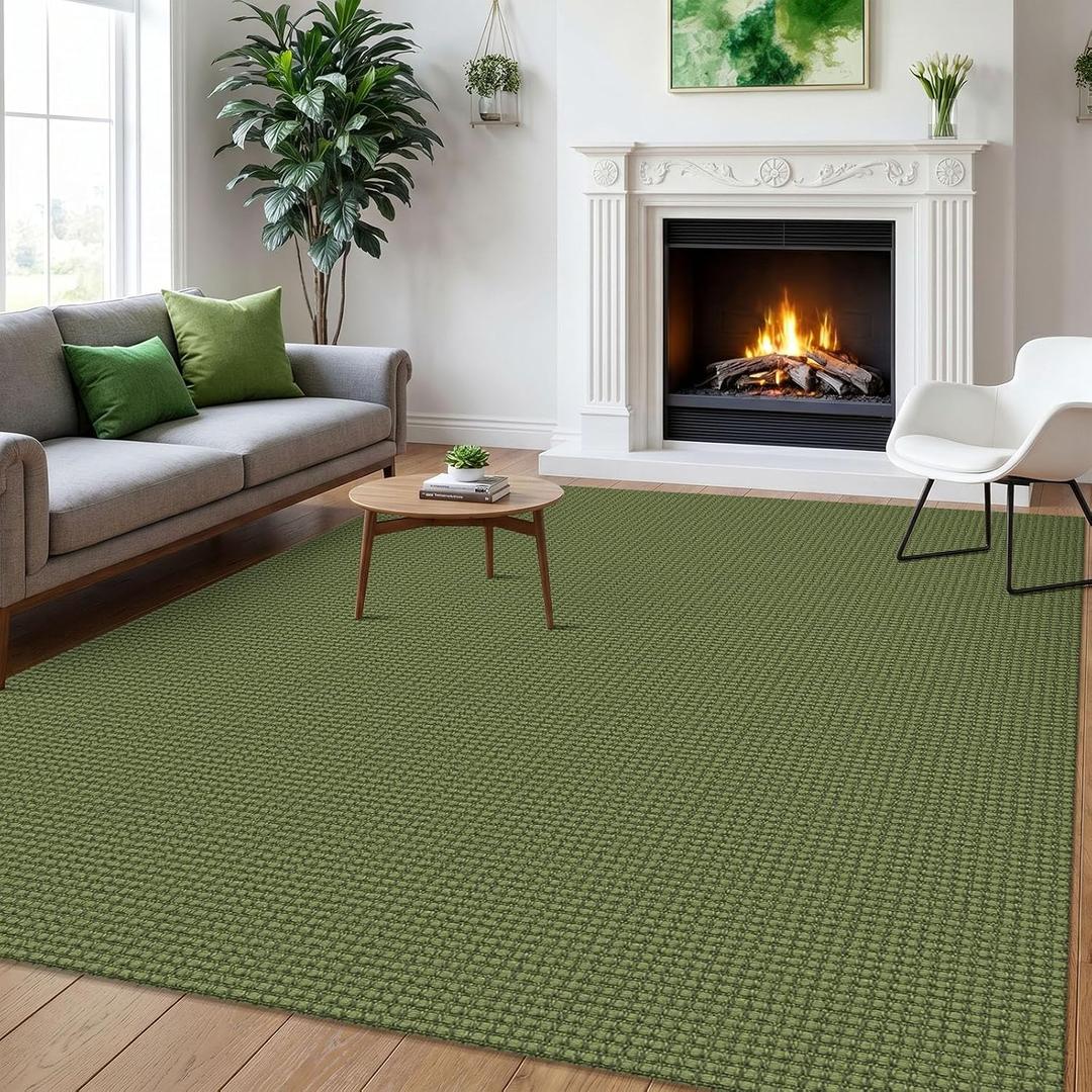 Washable Area Rug 6x9 Non Slip Rubber Backed Rugs for Living Room, Dining Room Rugs Bedroom Rug, Woven Indoor Floor Carpet for Living Room Nursery Office, Olive Green/Earthy Green