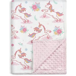 SANDJEST Unicorn Kid Blankets for Girls 30 x 40 - Throw Minky Blanket with Double Layer Dotted Backing - Gifts for Birthday