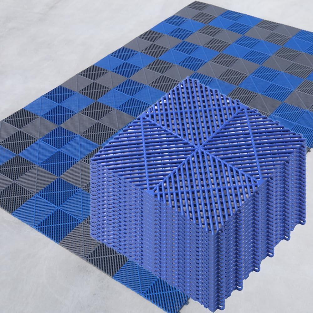 Japard Garage Floor Tiles, 20 Pack Interlocking Flooring Drainage 15.7 x 15.7 inch Covering 34 Sq Ft, Hard Plastic Easy to Install, Outdoor Indoor Basement Parking (Blue)