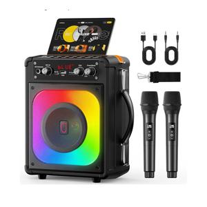 HWWR Karaoke Machine, Portable Bluetooth Speaker with 2 Wireless Microphones for Adults & Kids,Singing Machine for Parties and Gatherings, PA System Supports TWS/USB/TF/REC/AUX and TV Connected